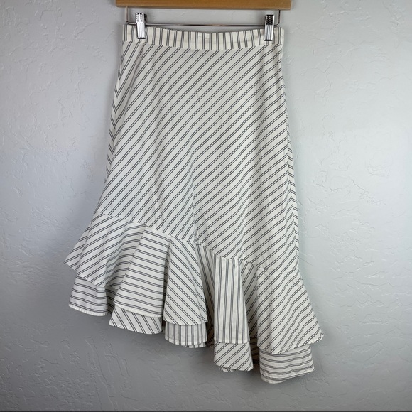 JOIE Yenene Striped Asymmetric-Hem Midi Skirt in Porcelain Cream Grey Size 2 - Picture 4 of 8